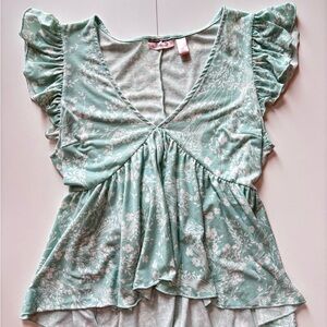 Floral Ruffle Sleeve Top - Mint Green